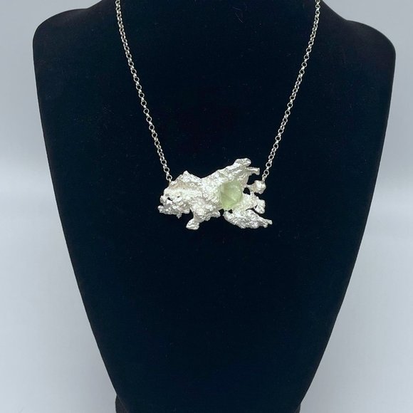 Silver Nugget Pendant Necklace with Light Green Stone - Picture 2 of 2